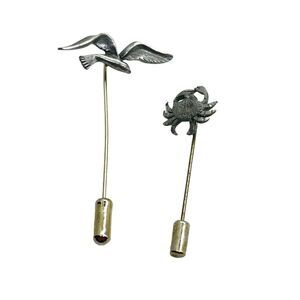 Seagull Crab Beach Classic Lapel Stick Pin Set Of 2 Women's Pewter Tone